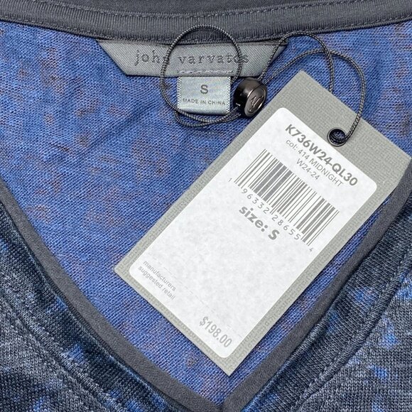 John Varvatos Men's Wooster V-Neck Tee – Size S – Midnight Blue Burnout - Picture 3 of 7